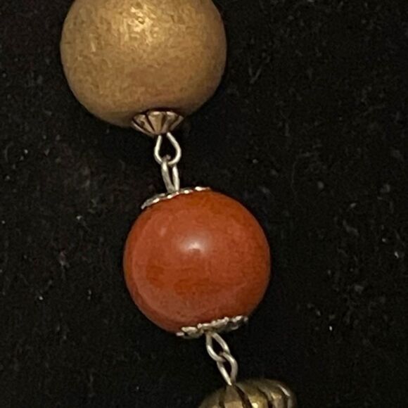 25” Bohemian wood, mixed ceramic, large nugget, beaded necklace w/3” extender - Picture 3 of 13